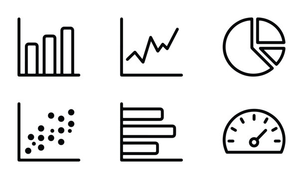 Data Visualization Icons: Bar Chart, Line Graph, Pie Chart, Scatter Plot, Horizontal Bar, Speedometer
