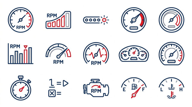 Collection of Vehicle Dashboard and Engine Gauges Icons