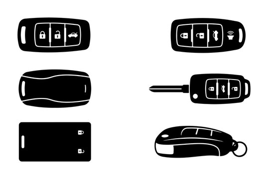 Modern Car Key Fobs, Remote Control Icons, Automotive Security Systems, Vehicle Access Vector Set