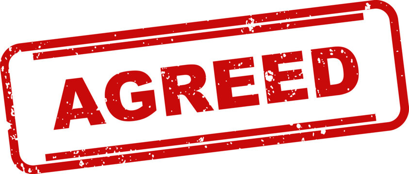 Red 'agreed' stamp with stars contract approval confirmation and legal documentation symbol