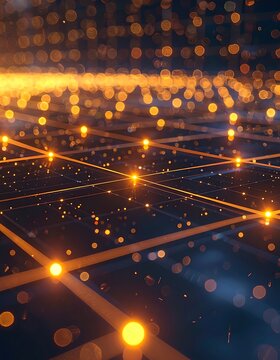 Glowing grid with orange lights background.