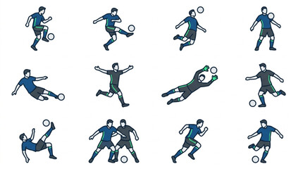 Fototapeta premium Illustrated Soccer Player Action Sequence Animation.