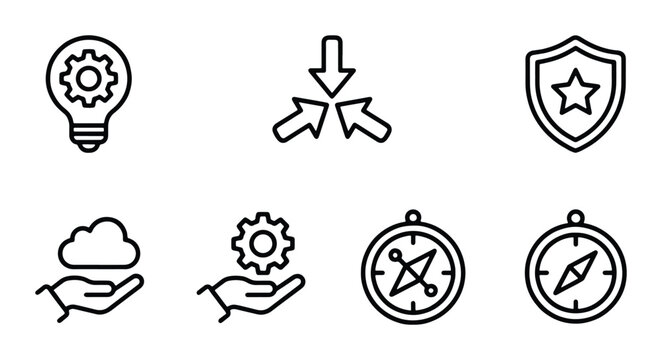 Business Strategy Icons: Idea, Focus, Security, Cloud, Process, Navigation