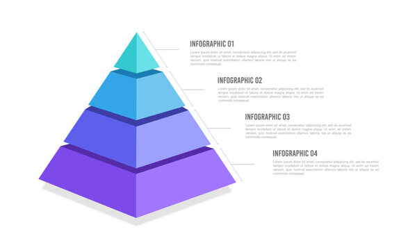 Four Steps Pyramid Diagram Design for Corporate Strategy and Data Visualization. Vector illustration.