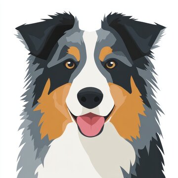 Australian Shepherd Dog Portrait Blue Merle Coat Black Tan White Colors Tongue Out