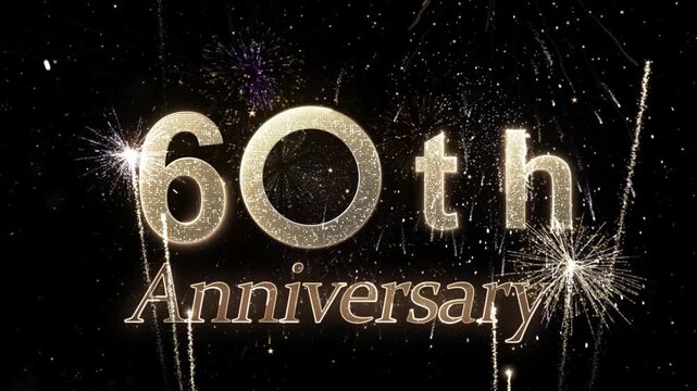 60th Anniversary Congratulations Banner in Golden Style with Fireworks, Holiday and Congratulations