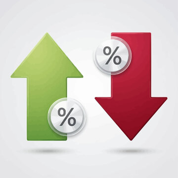 The green arrow shows an increase with a percent symbol while the red arrow shows a decrease with a percent symbol.
