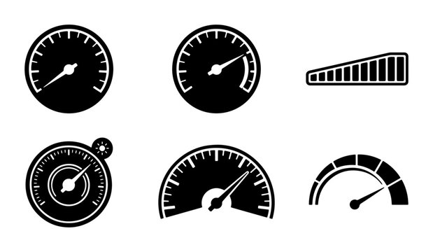 Speedometer Icons, Gauge Set, Performance Meter Vector Graphics, Measurement Tools