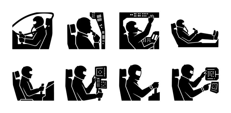 Pilot Cockpit Icons, Aviation Control Panel Graphics, Flight Simulator Interface Symbols