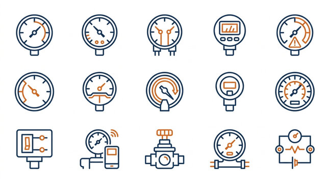 Collection of Industrial and Measurement Gauges Icons