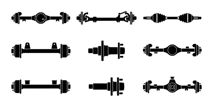 Automotive Axle Set, Vehicle Drive Shaft Components, Car Parts Collection, Mechanical Engineering Icons
