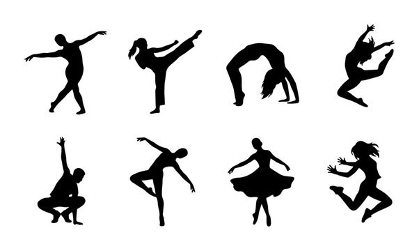 Dynamic Dance Silhouettes, Ballet & Fitness Poses, Athletic Movement Icons, Vector Art Collection