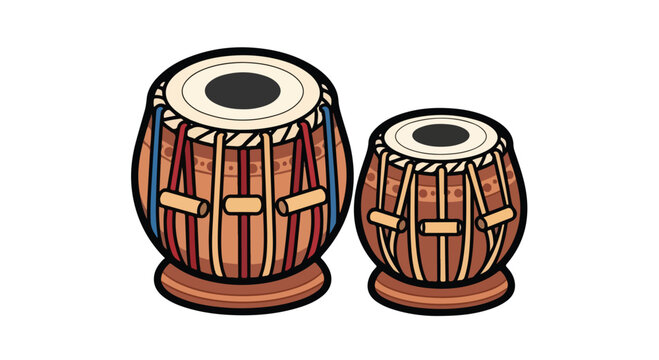 Colorful cartoon illustration of traditional Indian drums on stands