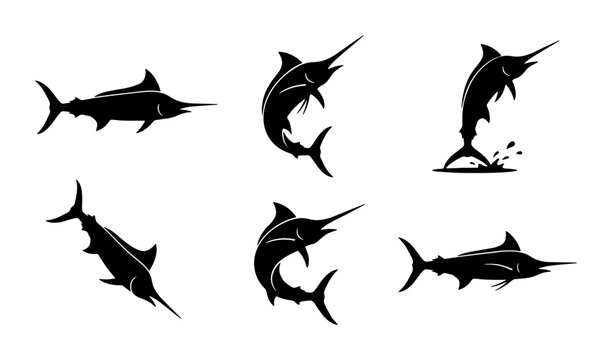 Marlin Silhouettes Vector Set: Dynamic Fishing Icons, Ocean Wildlife Graphics, Sport Fishing Art