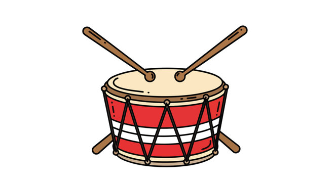 Colorful cartoon drum with drumsticks on a white background