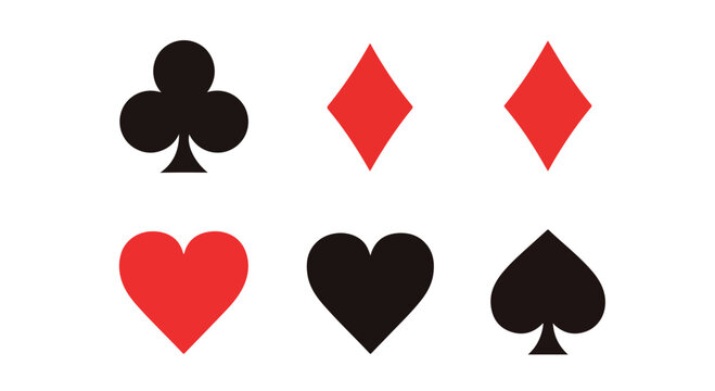 Set of playing card suits isolated on white background