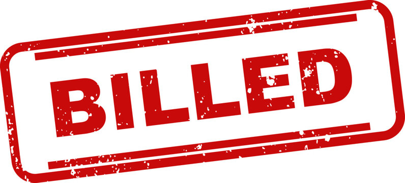 Red 'billed' stamp with stars financial transaction invoice payment confirmation graphic