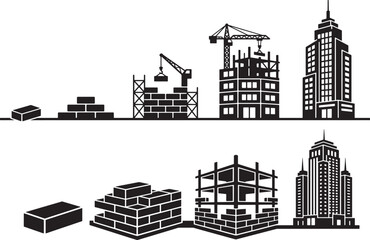 Obraz premium Building construction stages silhouette black vector illustration on a white background