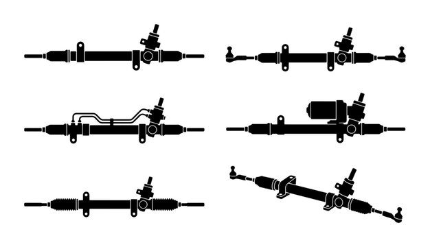 Automotive Steering Rack Set, Mechanical Parts Collection, Car Components Vector Icons