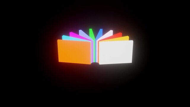 3D neon glowing color cards opening in a circle loop animation