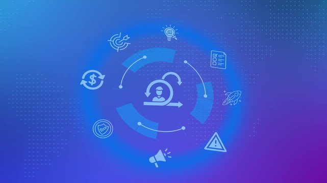 Tech infographic background displaying an agile project management icon for software development cycles and continuous workflow.