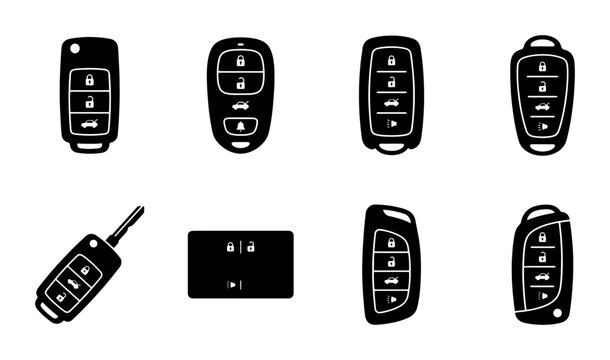 Modern Car Key Fobs, Remote Control Icons, Automotive Security Access Vector Set