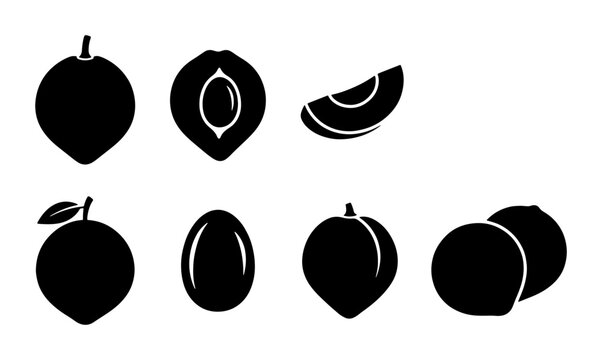 Plum Fruit Icons, Fresh Produce Vector Silhouettes, Healthy Food Graphics, Sweet Summer Elements
