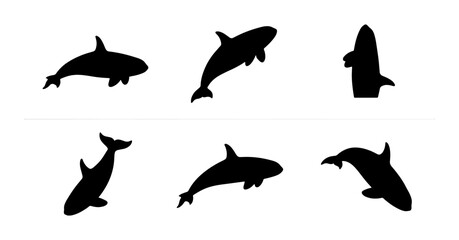 Orca Whale Silhouettes, Killer Whale Vector Icons, Marine Mammal Aquatic Wildlife Collection © Mouri