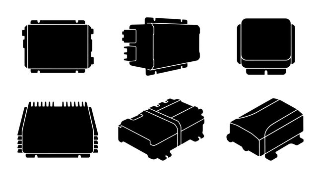 Electronic Components Silhouettes, Vector Set: Circuitry, Technology, Hardware, Data Storage