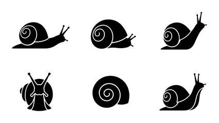 Snail Icons Set, Black Silhouette Gastropod Vector Graphics, Simple Mollusk Art © Nur