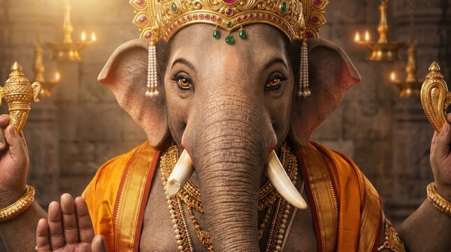 Ganesha, Hindu God of Wisdom, in Traditional Ornate Attire