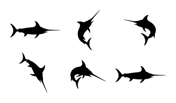 Marlin Silhouette Collection, Swordfish Vector Icons, Marine Life Graphics, Ocean Wildlife Set