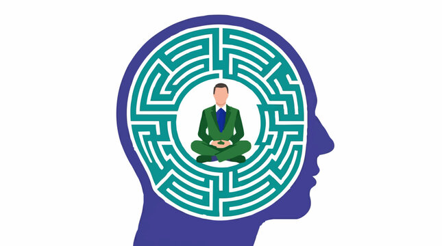 Man Meditating in Labyrinth Mind for Mental Clarity and Problem Solving