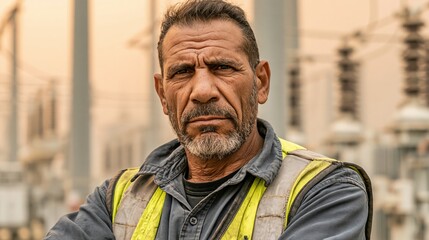 Obraz premium Wildfire Smoke Worker Middle Aged Middle Eastern Athletic Man Utility