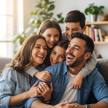 Happy family enjoying a sunny day outdoors together.