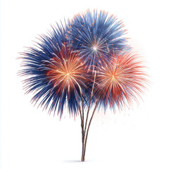 Fototapeta premium Festive red and blue fireworks display isolated on white background