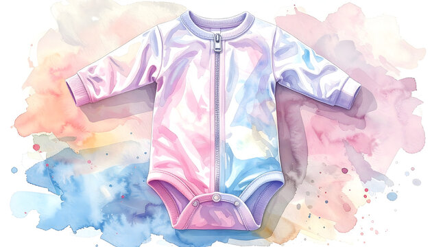 Baby footed pajama displaying a practical zipper design in soft pastel colors watercolor illustration showcasing an adorable comfortable cozy sleepwear generative AI