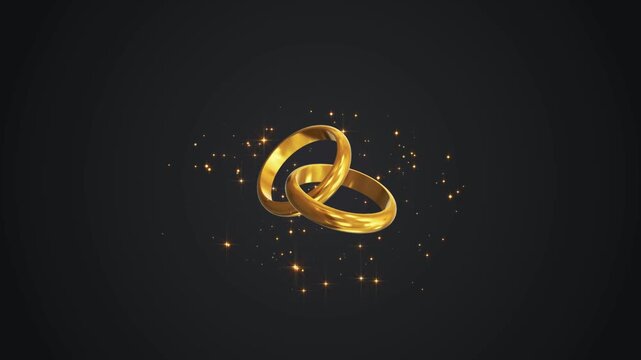 Golden Wedding Rings with shiny glitter star dust on black Animation,Wedding and Marriage Ring Luxury Gold Romantic social media motion design element