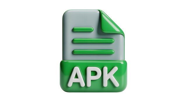 3D Icon of an APK File Document with Green Accents on White Background