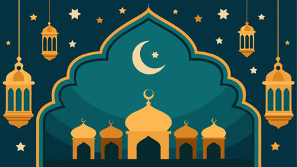 A serene night scene featuring a mosque under the crescent moon © Devili