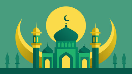 A serene mosque under the crescent moon and starry night sky © Devili