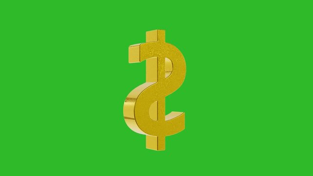 3D Golden dollar rotating on green background. Full HD. 4K