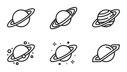 Saturn Planet Icons, Cosmic Space Orbits, Celestial Body Graphics, Astronomy Vector Set © Arifuz