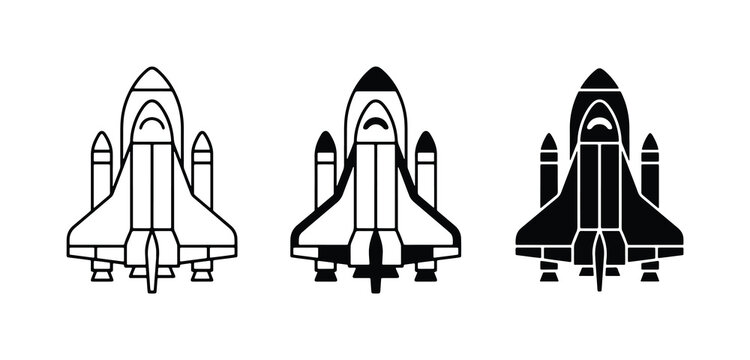Space Shuttle Icons, Vector Set: Exploration, Travel, Technology, Future