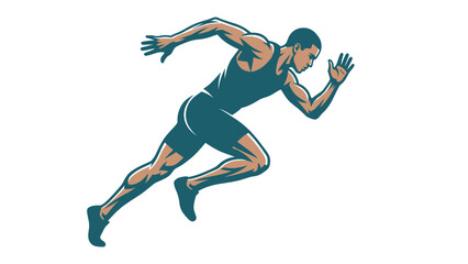 Fototapeta premium A muscular man in a running pose with arms outstretched and legs bent in motion on a white background