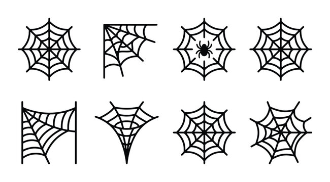 Spider Web Vector Icons Set, Halloween Arachnid Web Designs, Spooky Insect Net Graphics