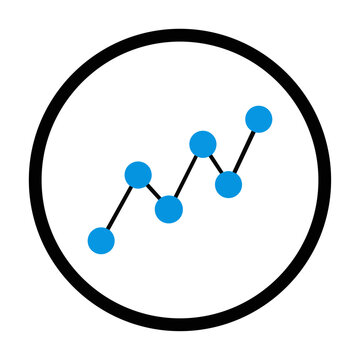 Minimalist circular icon featuring an upward trending scatter plot with connected data points representing business growth and progress