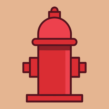 Bright red fire hydrant valve illustration in flat minimalist style on plain background