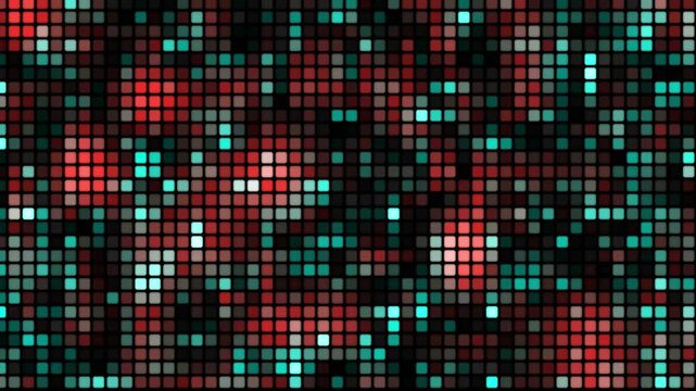 Digital background made of cubes in red and turquoise colors, retro background made of cubes
