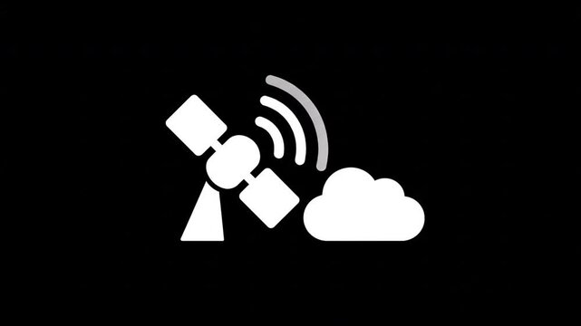 Animated Satellite Dish Transmitting Signal to Cloud Vector Icon